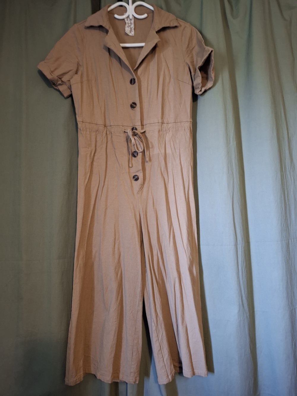 SADIE & SAGE Short-Sleeve Wide-Leg Jumpsuit - Tan
